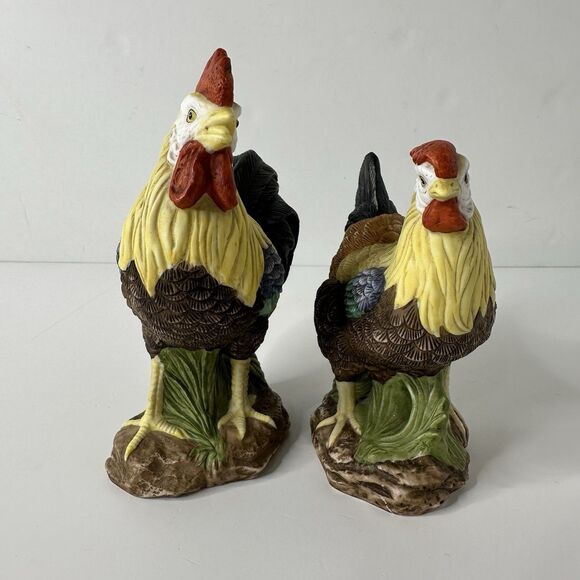 Vtg Lefton China Hand Painted Rooster Hen Figurines 11304 Farm Country Chickens - Picture 3 of 11